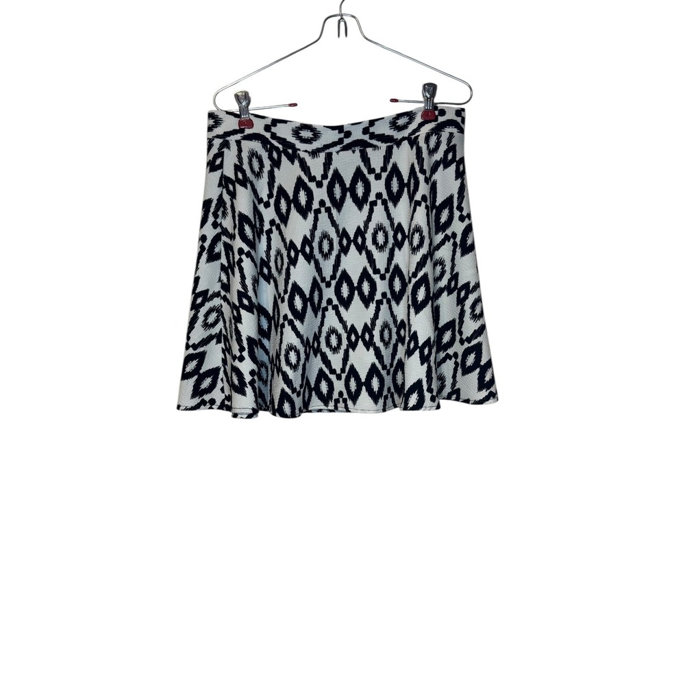 Everly Women's‎ Skirt Flared Skater Back Zip A Line Mini Print Black White Large